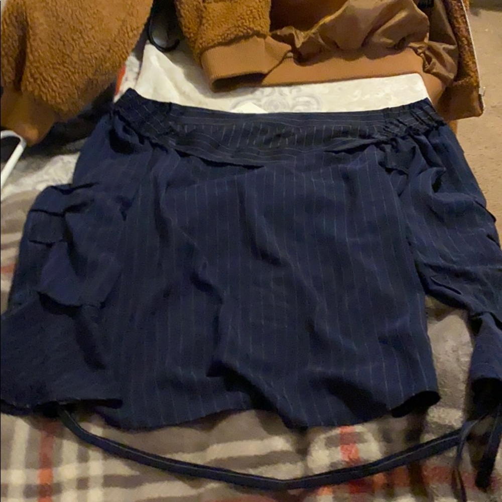 Off the shoulder dark blue shirt